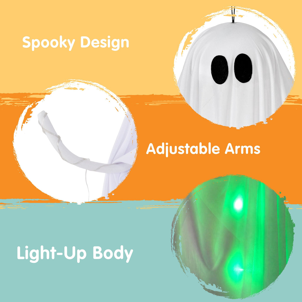 Joyfy 47inch Halloween Decorations Outdoor Hanging Ghost,Light up White Ghosts with Spooky Warm White LED Light,Halloween Outdoor Yard Porch Decorations,Haunted House Decorations