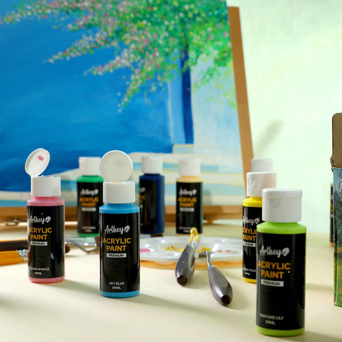 Artkey Acrylic Craft Paint Set, Festival, 24 Colors (2-Ounce)