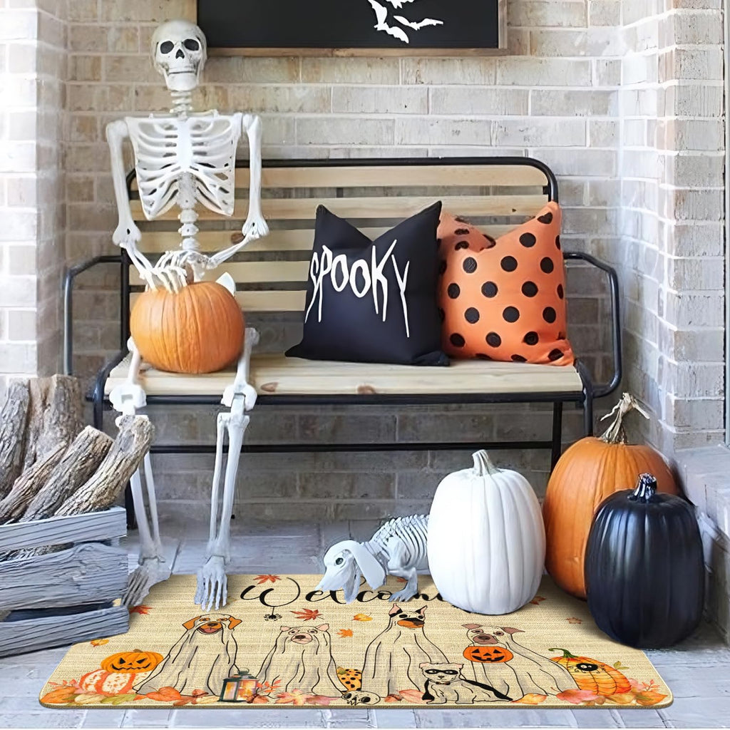 ASKETAM Halloween Doormat Indoor/Outdoor Non-Slip Carpet 19.5" x 31.3" (Dog Pumpkin)