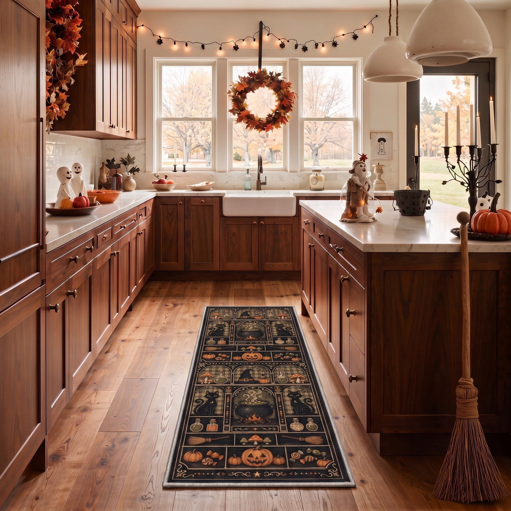 GENIMO 5'x7' Halloween Area Rug for Living Room, Washable Non Slip Soft Farmhouse Pumpkin Indoor Rug for Bedroom Dining Room Home Office, Vintage Sepia
