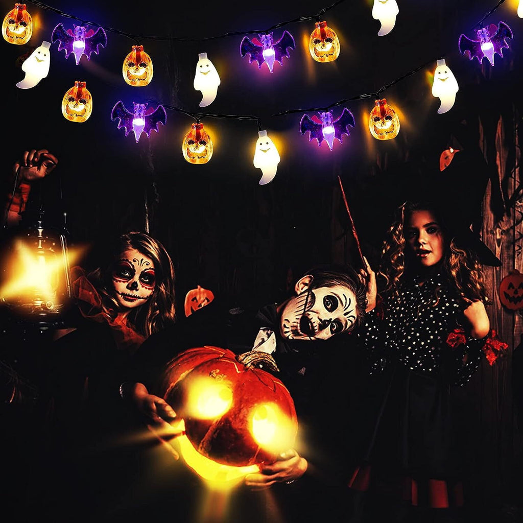 Halloween String Lights Battery Operated 20 Feet 30 LED 3D Pumpkin Bat Ghost Lights with Timer - 8 Light Modes Halloween Decorations Lights for Party Patio Indoor Outdoor (Upgrade)