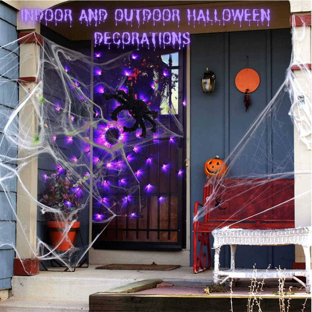 PMMIPNW Halloween Light Spider Web Lights 70 LED, Halloween String Lights Battery Operated with 8 Modes, Retro Haunted for Bedroom, Bar, Haunted House, Wall Halloween Decoration, Purple