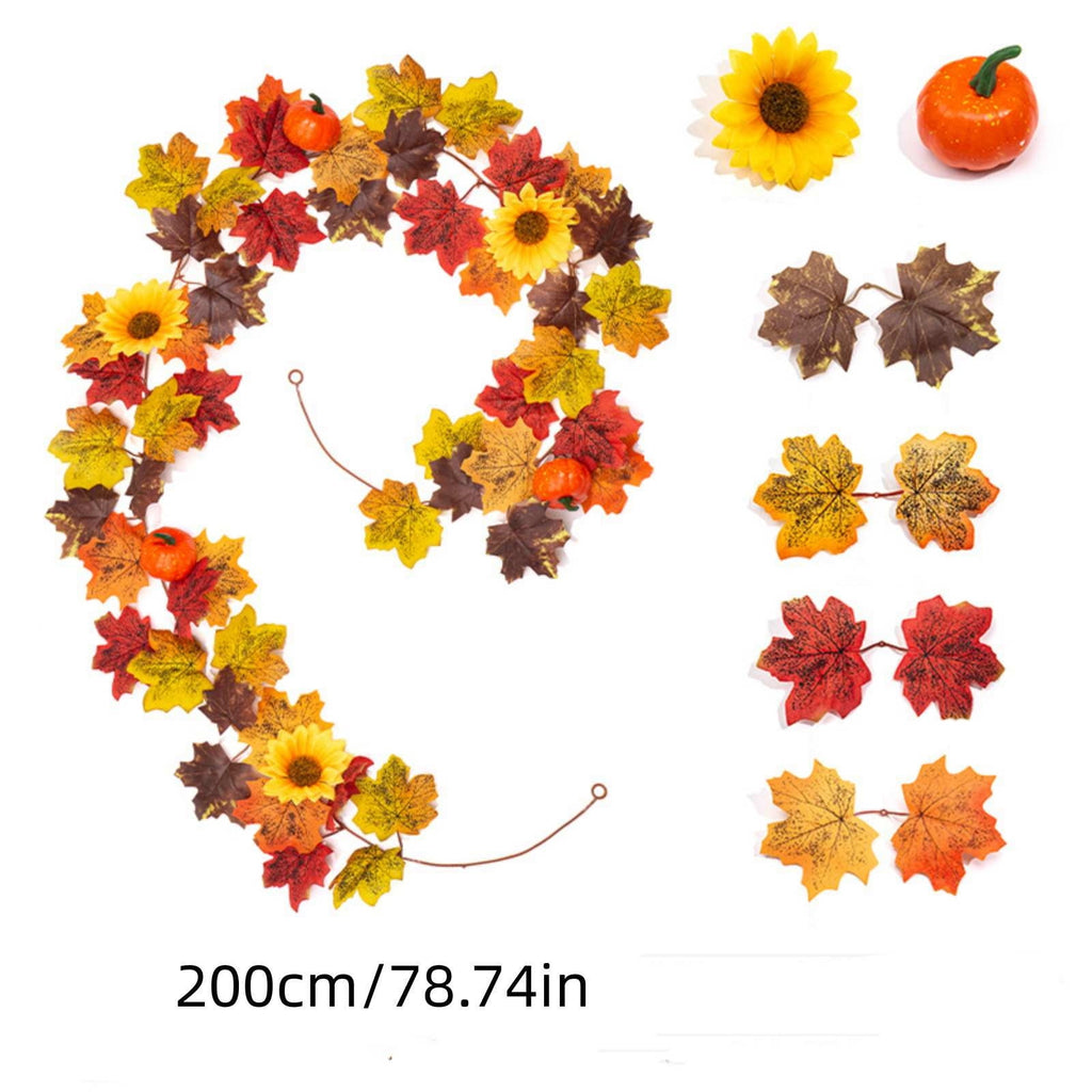 WKSCLPAI Halloween Maple Leaf Garland, Fall Vine Wreaths for Autumn Festivities Decor,Seasonal Garlands for Home,Halloween & Fall Decorations