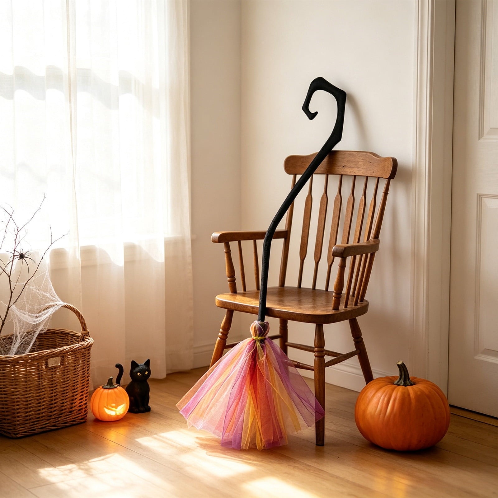 Halloween Decoration Indoor, 5.5 Ft Giant Light-Up Witches Broom, Rustic Halloween Decor for Porch, Yard, Front Door