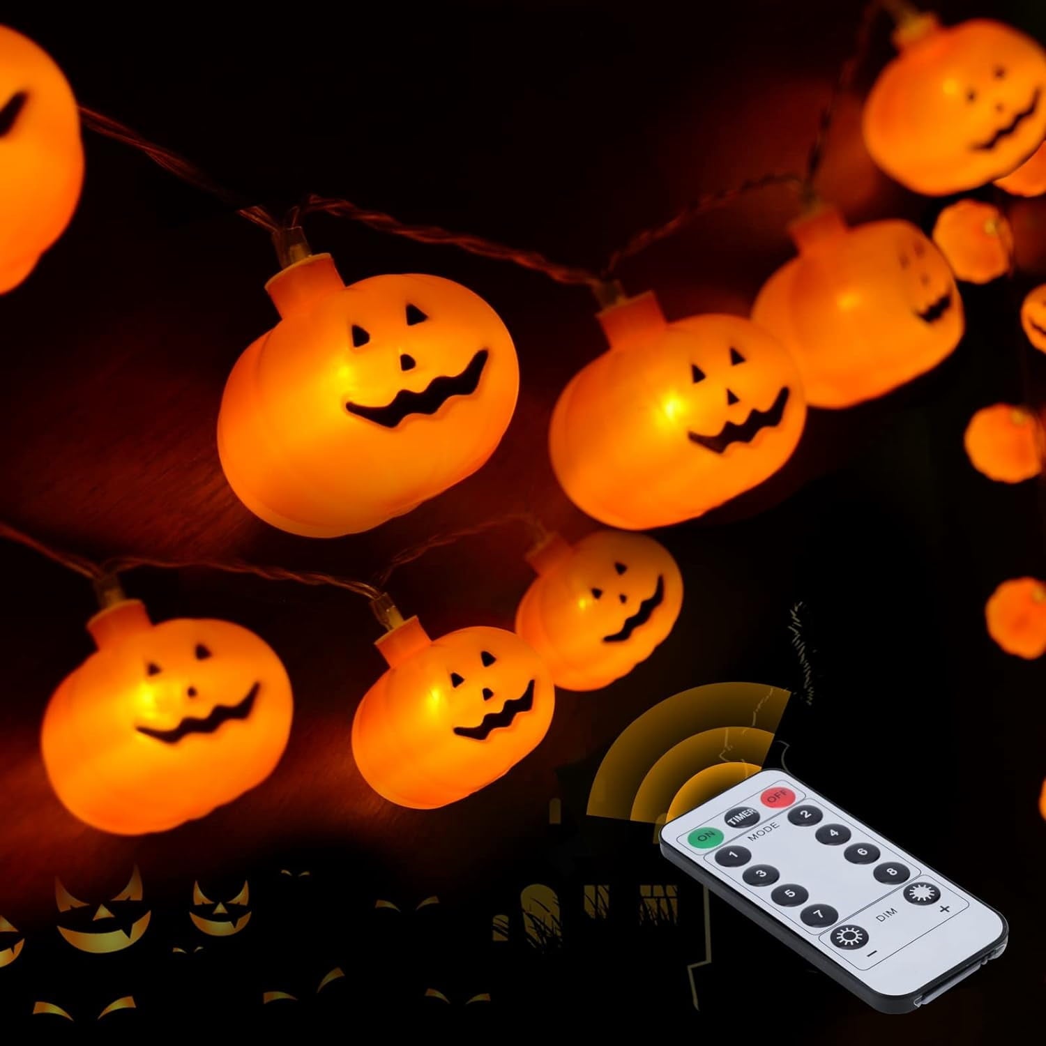 Fohil Halloween Pumpkin String Lights,13.5FT 40LEDs Pumpkin Indoor Lights for Halloween Outdoor Decoration, USB Powered 8 Lights Modes Lights Remote Control
