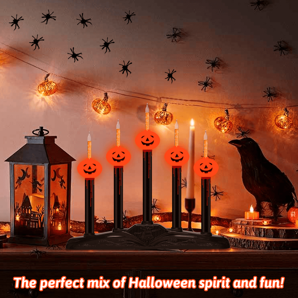 Halloween 5 Lights Pumpkin Bubble Candle Lamps, Plug in Electric Window Candle Lamps with 6 Pumpkins Bubble Lights(1 Spare), E12 Base, Vintage Candelabra Lights Great for Mantel Window Table Decor