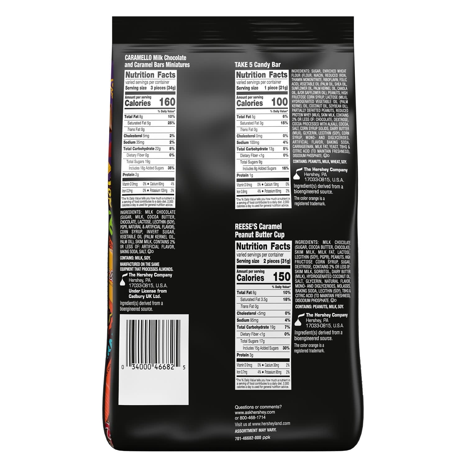 Hershey Assorted Caramel, Halloween Candy Variety Bag, 18.38 oz (40 Pieces)