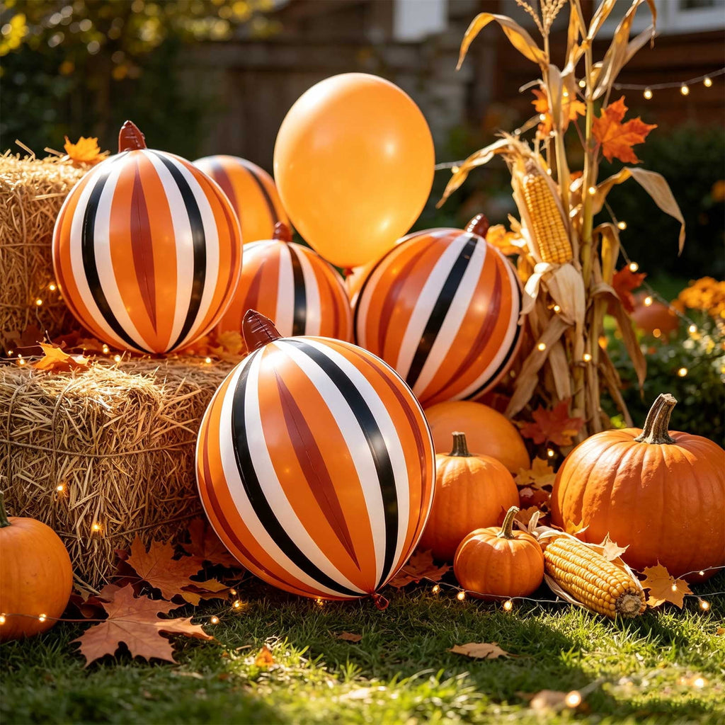 WEXOPE Halloween Stripe Foil Balloon, Large Pumpkin Inflatable Decoration for Fall Harvest Thanksgiving Party, Reusable Indoor Outdoor Celebration Decor,Orange