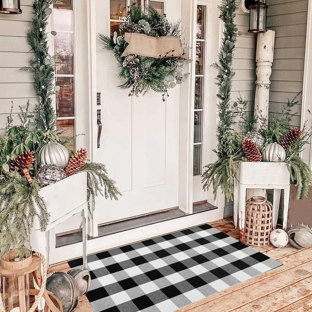 DESKABLY Fall Plaid Outdoor Rug Vintage Christmas Mat Washable Rugs Floor Mats Carpet for Xmas Holiday Mat Halloween Decor Savings