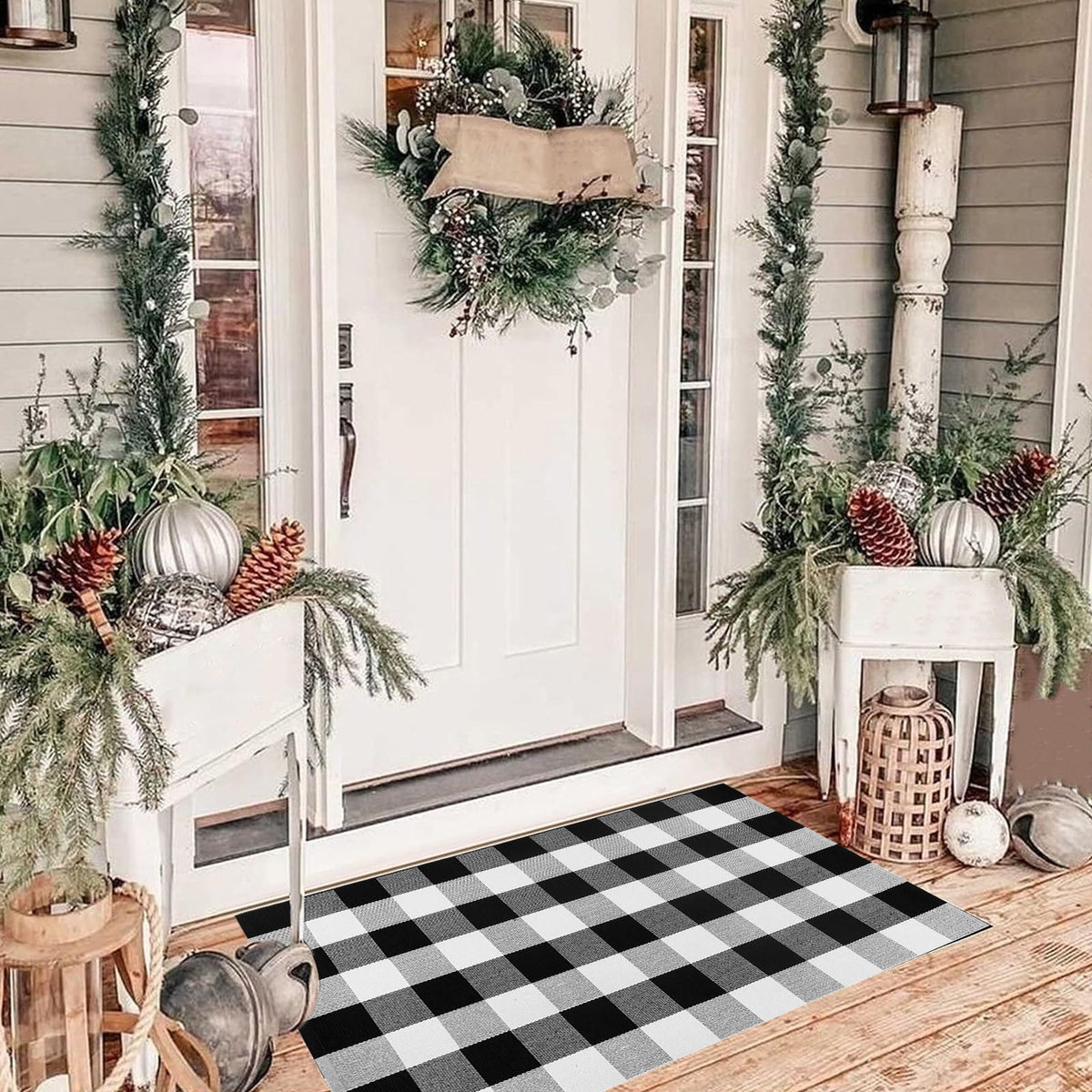DESKABLY Fall Plaid Outdoor Rug Vintage Christmas Mat Washable Rugs Floor Mats Carpet for Xmas Holiday Mat Halloween Decor Savings