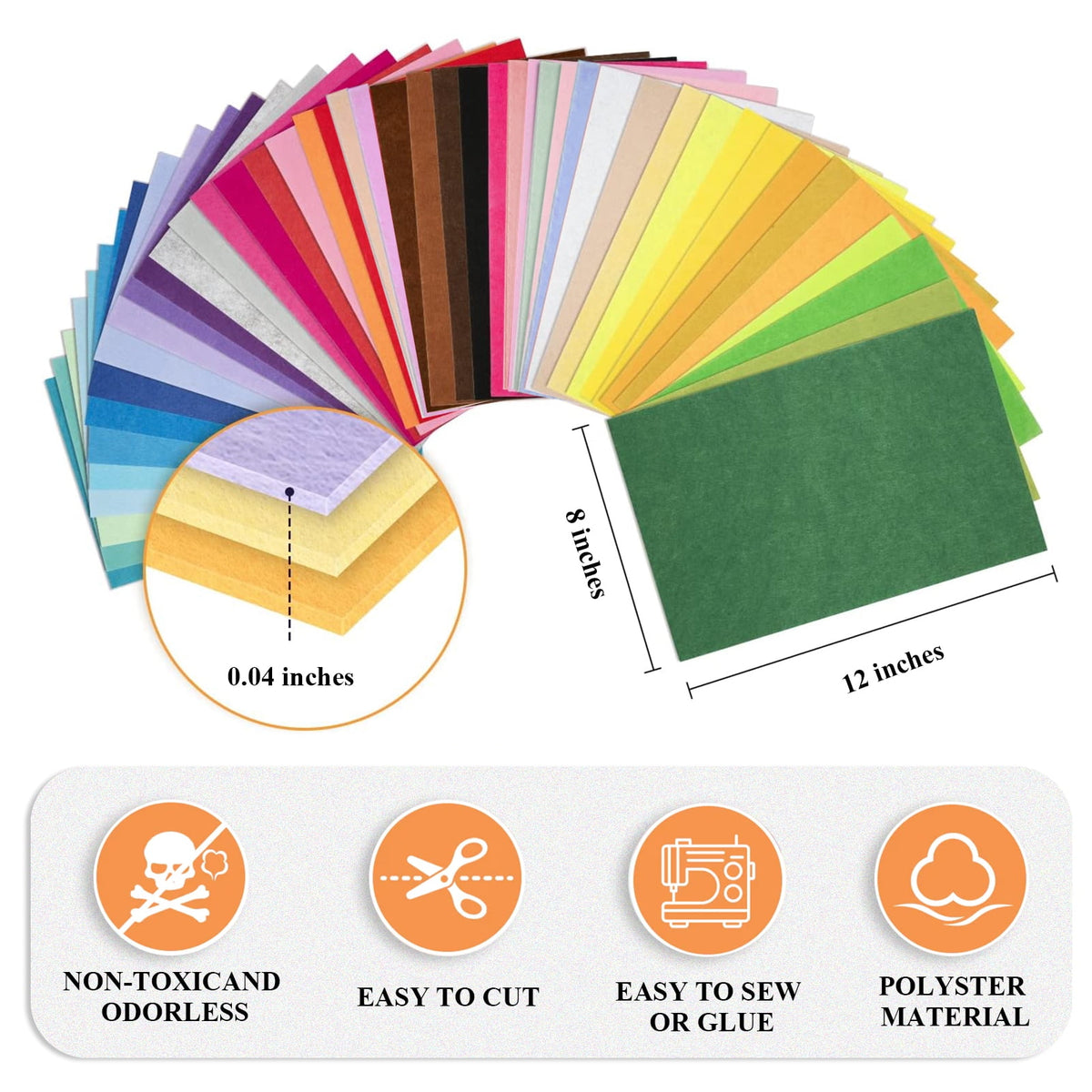 LANNEY Felt Sheets for Crafts 8x12 Inch, 45Pcs Assorted Color Soft Felt Fabric, Squares Non woven 1mm Thick, for DIY Sewing Craft Patchwork Decoration, School Projects