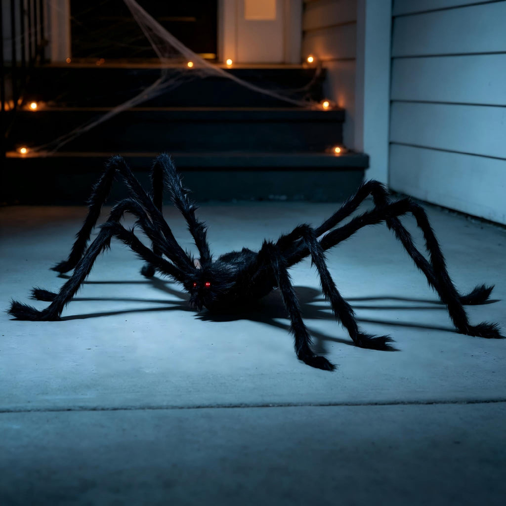 Joyfy 5 ft Scary Giant Spider Halloween Decorations Outdoor,Poseable Spider Lifelike Hairy Prop for Yard,Haunted House,Tree or Porch Party Decorations,Black