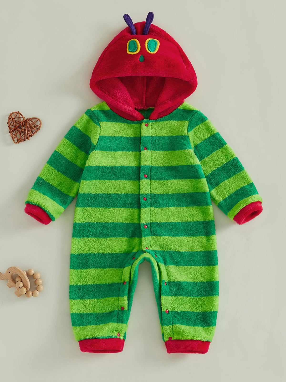 RUINIXCW Toddler Baby Boy Girl Halloween Caterpillar Costume Newborn Infant Baby Fleece Jumpsuit Warm Fall Winter Clothes Long Sleeve Striped Hooded Romper