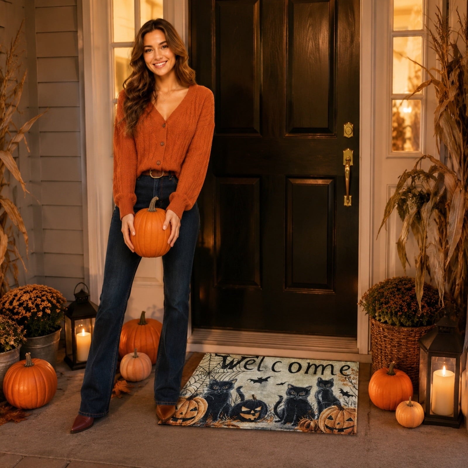 WWC Halloween Door Mat, 32x20 inch Halloween Decor Thick Non Slip Ghost doormat, Entryway Rug for Fall Party Indoor Outdoor Front Porch