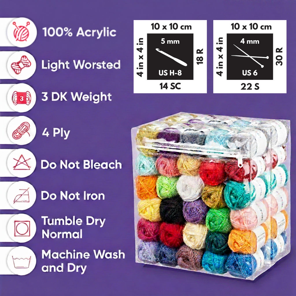 Craftiss Acrylic Yarn for Crochet - 30*0.7 Oz Skeins Unique Colors - Bulk Yarn Kit - 1300 Yards - Perfect for Any Mini Project
