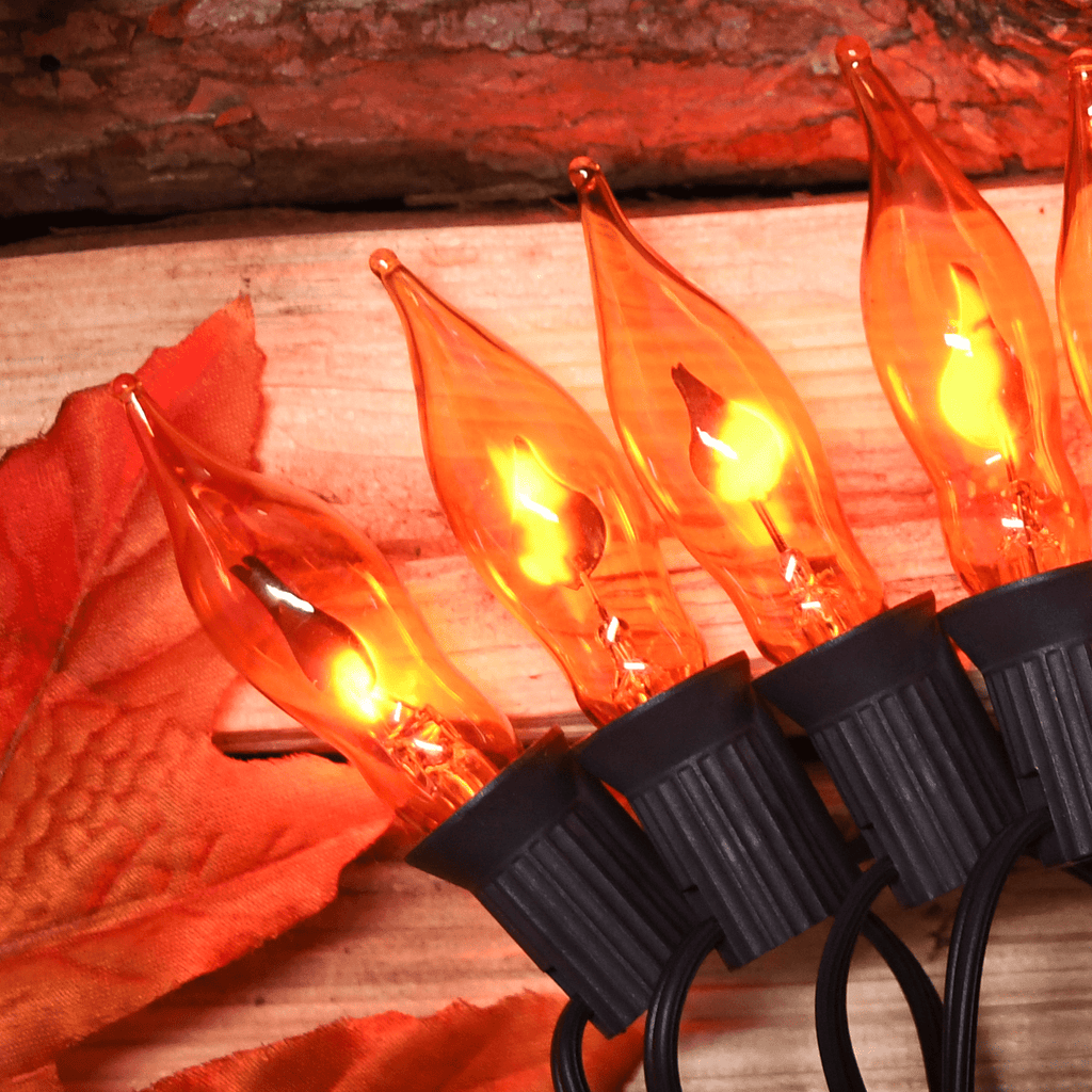 12.8Ft Christmas Lights Flickering Flame String Lights with 12 Pack Clear C7 Flame Light Bulbs（2 Spare）, Great for Indoor Outdoor Home Patio Party Christmas Decorations Lights, 1W, E12 Base