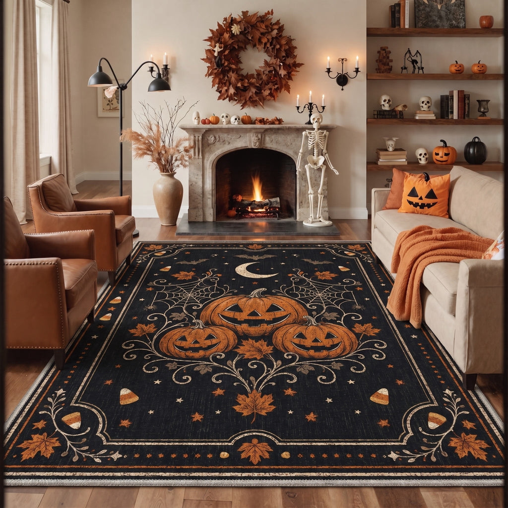 GENIMO 2'x3' Halloween Doormat, Washable Non Slip Soft Vintage Witch Outdoor Door Mat for Front Door Covered Porch Patio Entryway, Burnt Amber