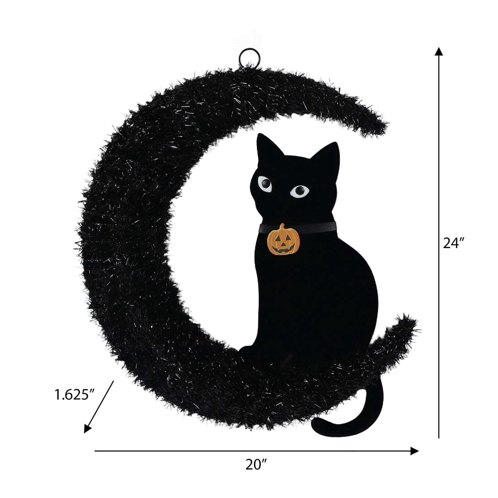 Moon and Cat Wreath, Black, 20" x 24", Halloween by Way To Celebrate
