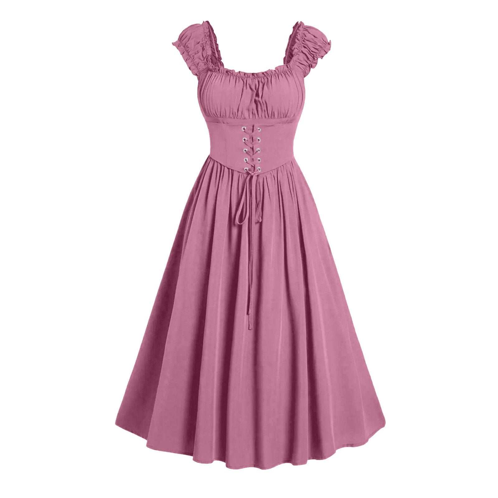 Jsaierl Womens Vintage Medieval Dress Renaissance Pleated Dress with Corset Patchwork Ball Gown Sleeveless Lace Up Midi Dresses