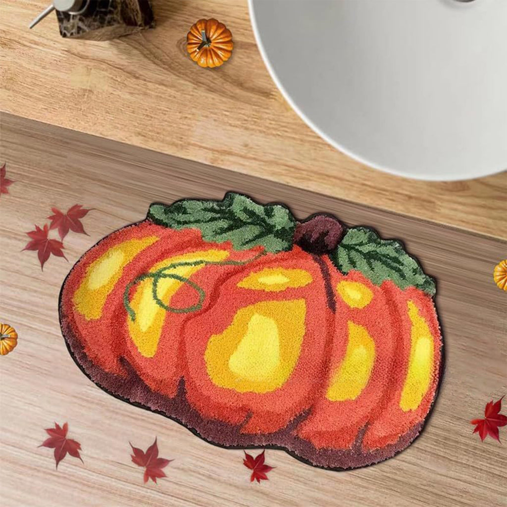 Fall Bathroom Rug Cute Pumpkin Shape Bath Mat Autumn Orange Non Slip Shower Rugs Foot Mat Front Door Mat Carpet Floor Rug for Kitchen Bedroom Living Room Family Decor