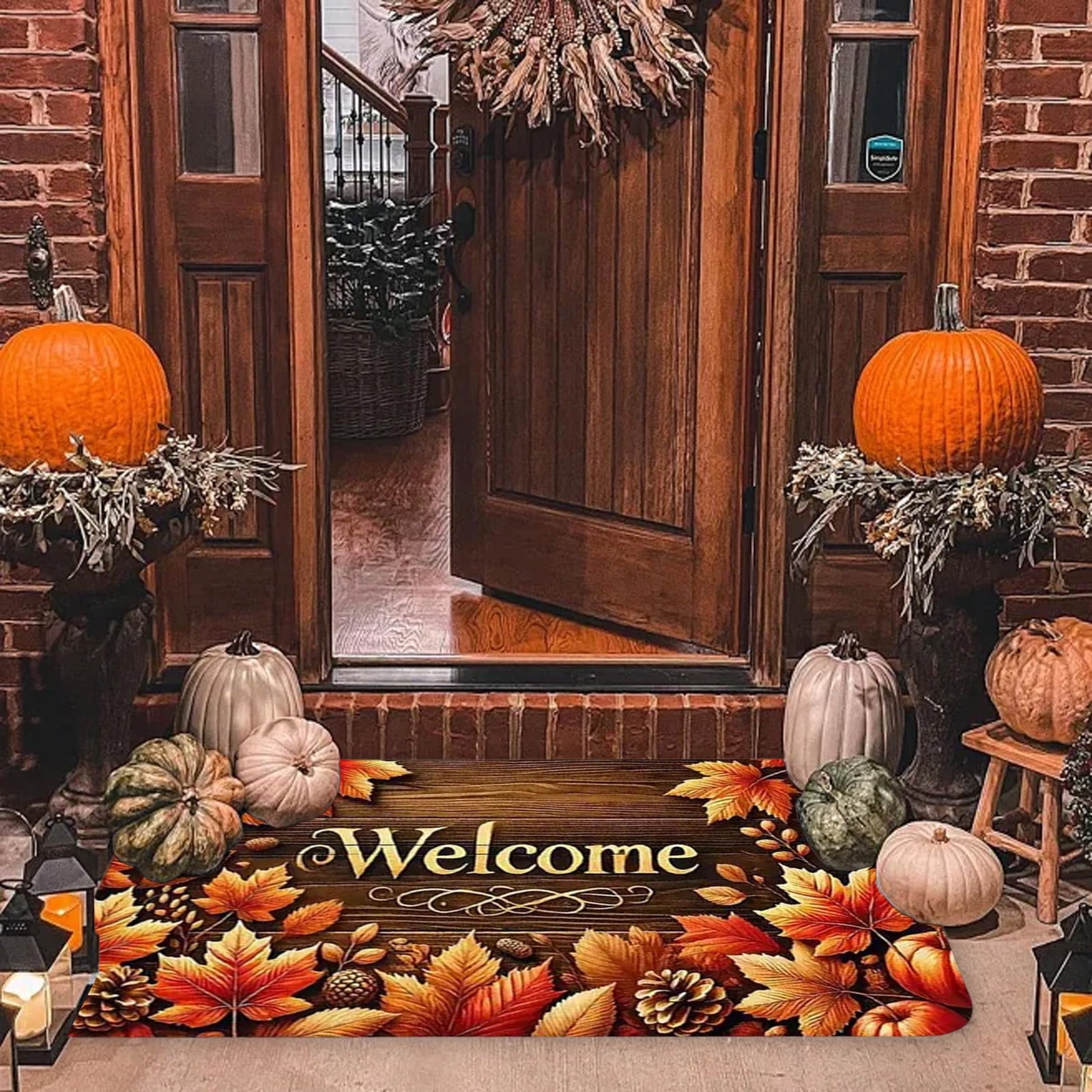 JoyMoreHome Fall Welcome Mat, 20x32 Inch Maple Leaves Door Mats, Decorative Indoor Outdoor Non Slip Entryway Rug, Halloween Thanksgiving Doormat Decor