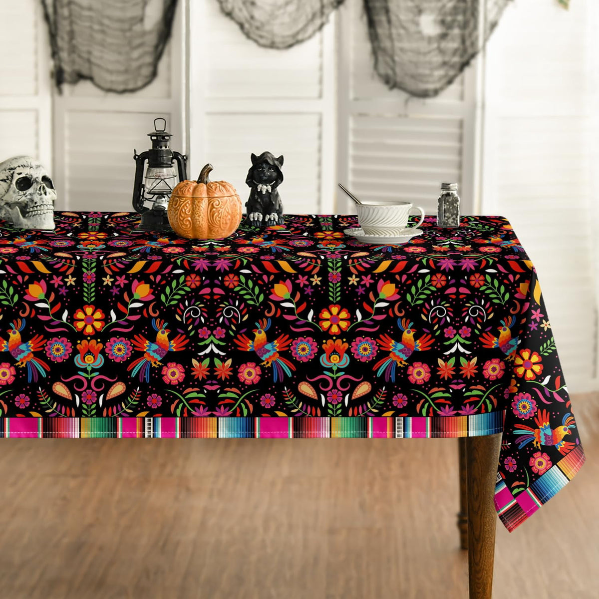 Sm:)e Mexico Halloween Tablecloth 60x84 Inch, Cinco De Mayo Fiesta Washable Table Cover for Party Picnic Dinner Decor