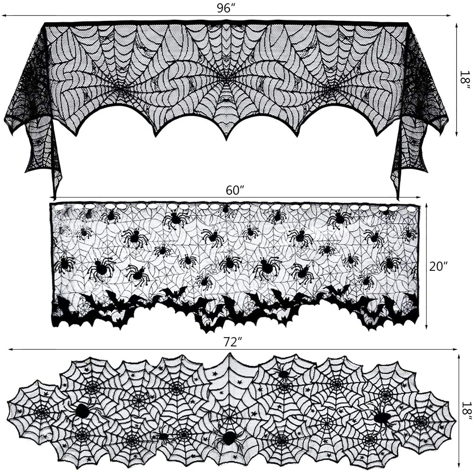 Coolmade Halloween Decorations Set for Home, Table Runner, Tablecloth, Fireplace Mantel Scarf, Lampshade, 3D Scary Bats for Party Decor