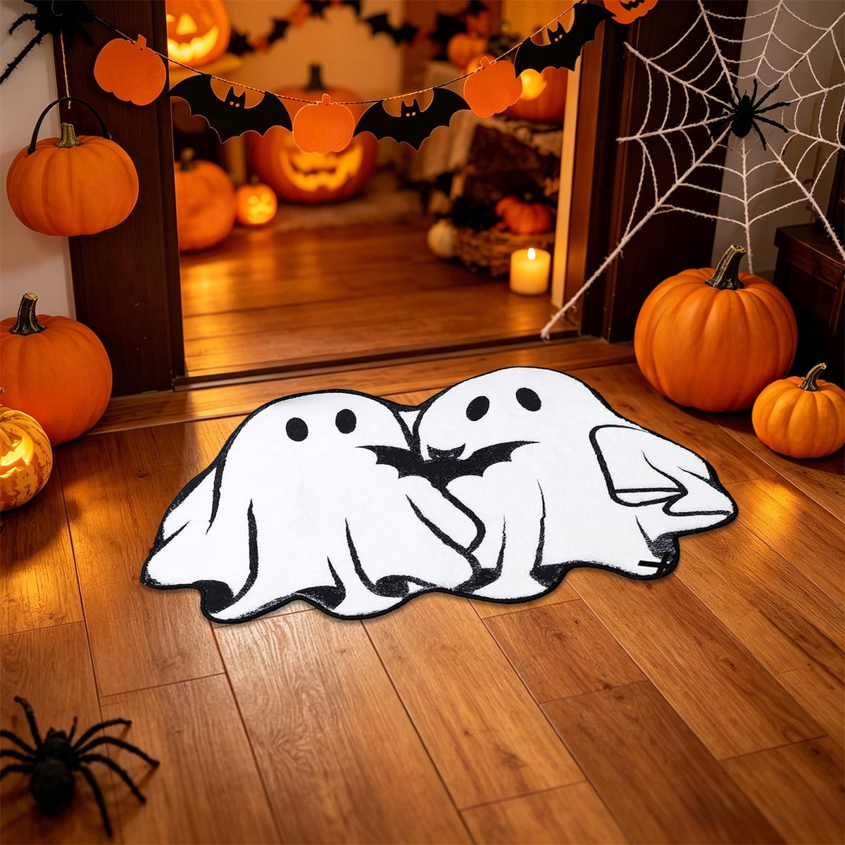 Halloween Bath Mat Ghost Multicolor Irregular Mat 27.56x17.72in Polyester Skidproof & Absorbent for Bathroom Entryway Living Room Halloween Door Mat by MPOISVA