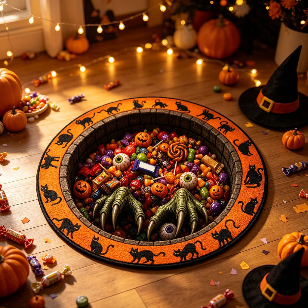 Halloween Round Rug Optical Ghost Pumpkin Mat 15.75in Diameter Polyester Skidproof & Soft for Entryway Bedroom Party by MPOISVA