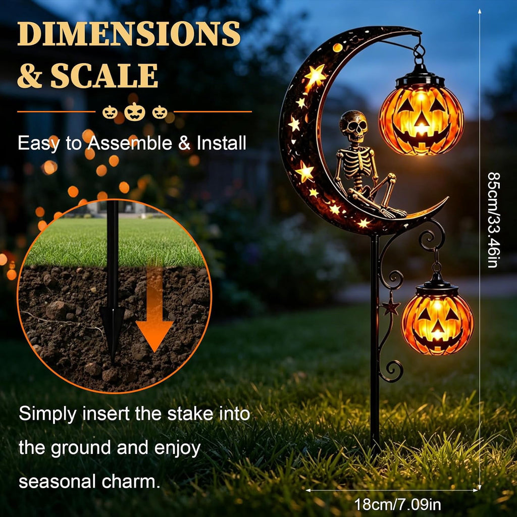 Solar Halloween Black Cat & Pumpkin Moon Garden Stake Light | Waterproof Metal Black Cat Yard Ornament, Auto On Off Solar Outdoor Light, Fall Halloween Decor Stake for Lawn Patio Pathway