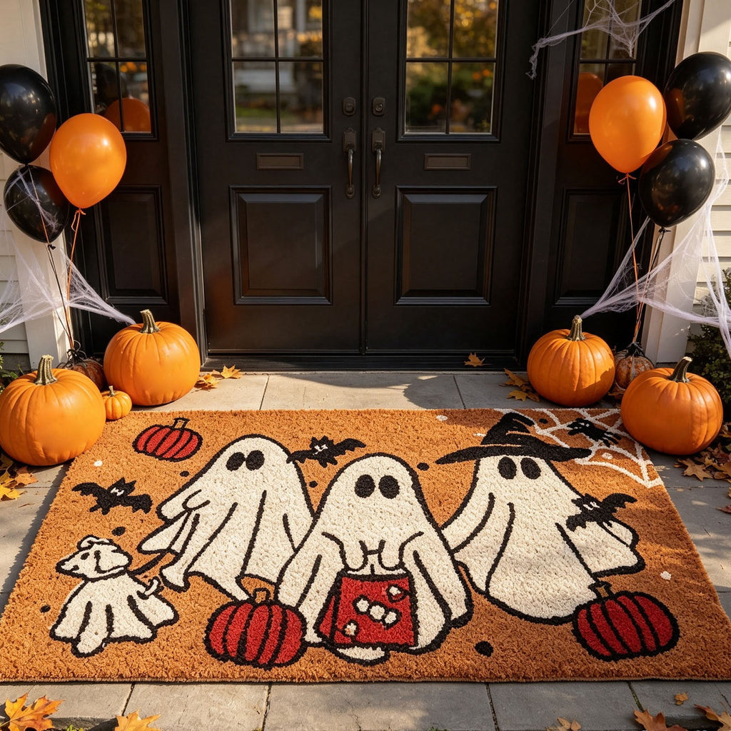 Halloween Doormat Vintage Retro Style Mat 23.6x15.7in Secure-Grip Absorbent Coir Look Entryway Rug for Front Porch Indoor Outdoor Decor by OVFUIZ