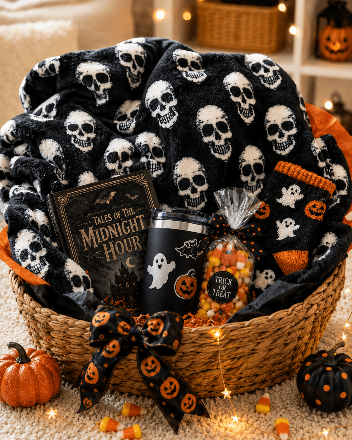 Serafina Home Halloween Throw Blanket: Fuzzy Boo! Jack O'Lantern Spider Webs Skull and Black Cats Print on Velvet Fleece for Sofa Bed Couch Chair Dorm