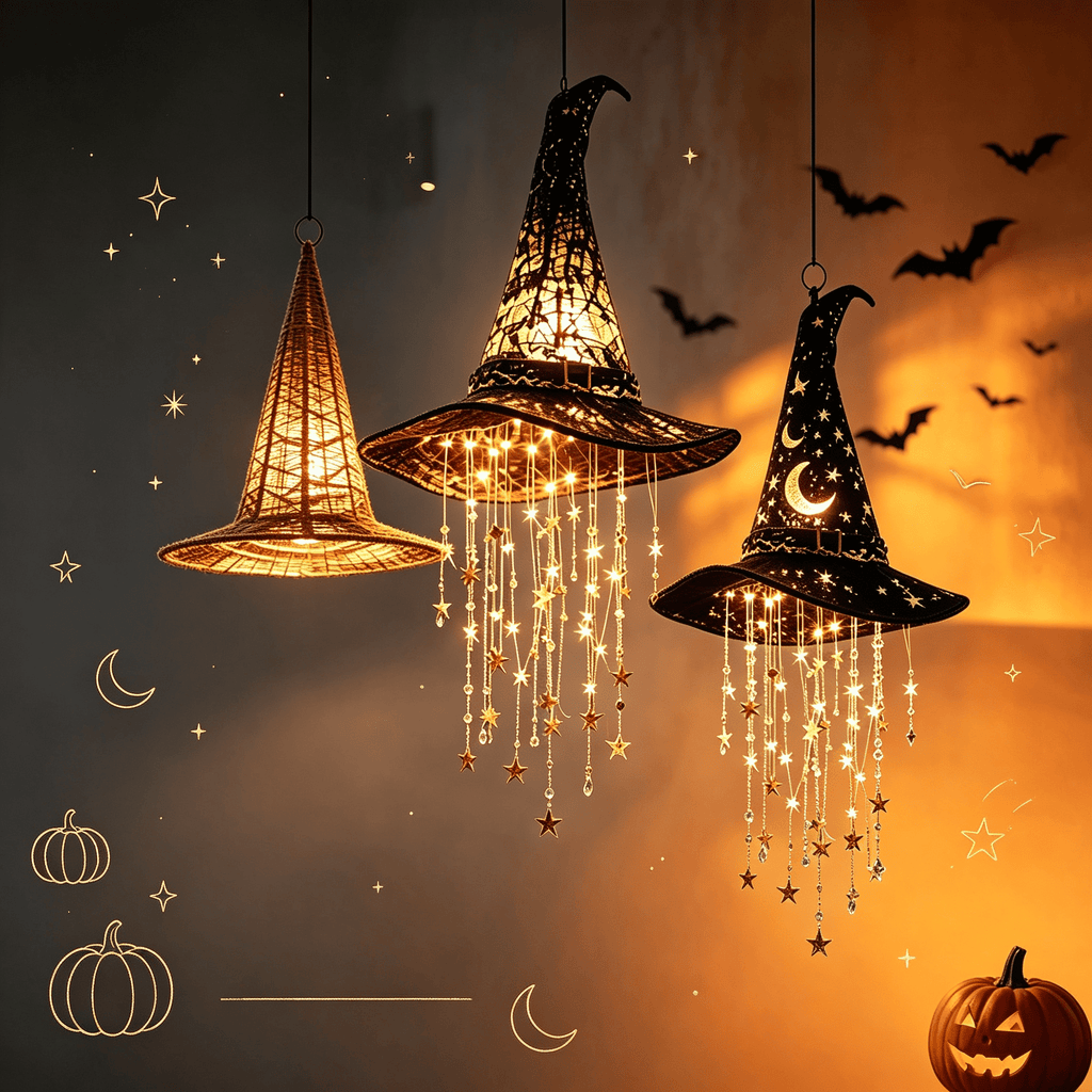 Stijggn Witch Hat Lights Halloween Glowing Lights, Waterproof Hanging Witch Hat Decorations, Warm Light Festival Ornaments for Indoor Outdoor Yard Garden Party Halloween Decor