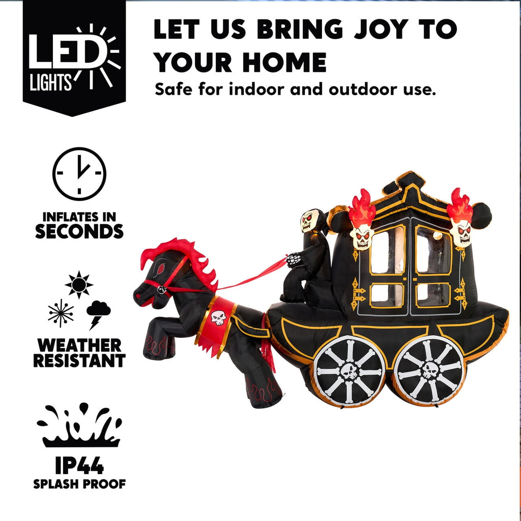 Joyfy 8ft Long Halloween Inflatables Outdoor Decorations,Spooky Pumpkin Carriage with Built-in LEDs,Blow Up Halloween Decoration for Yard