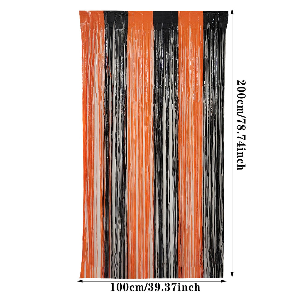 Home Decor Orange And Black Foil Curtains 6.6X3.3 Feet | Halloween Fringe For Halloween Decorations | Orange And Black Door Streamers Orange Foil Fringe Curtain For Orange Party Decoration