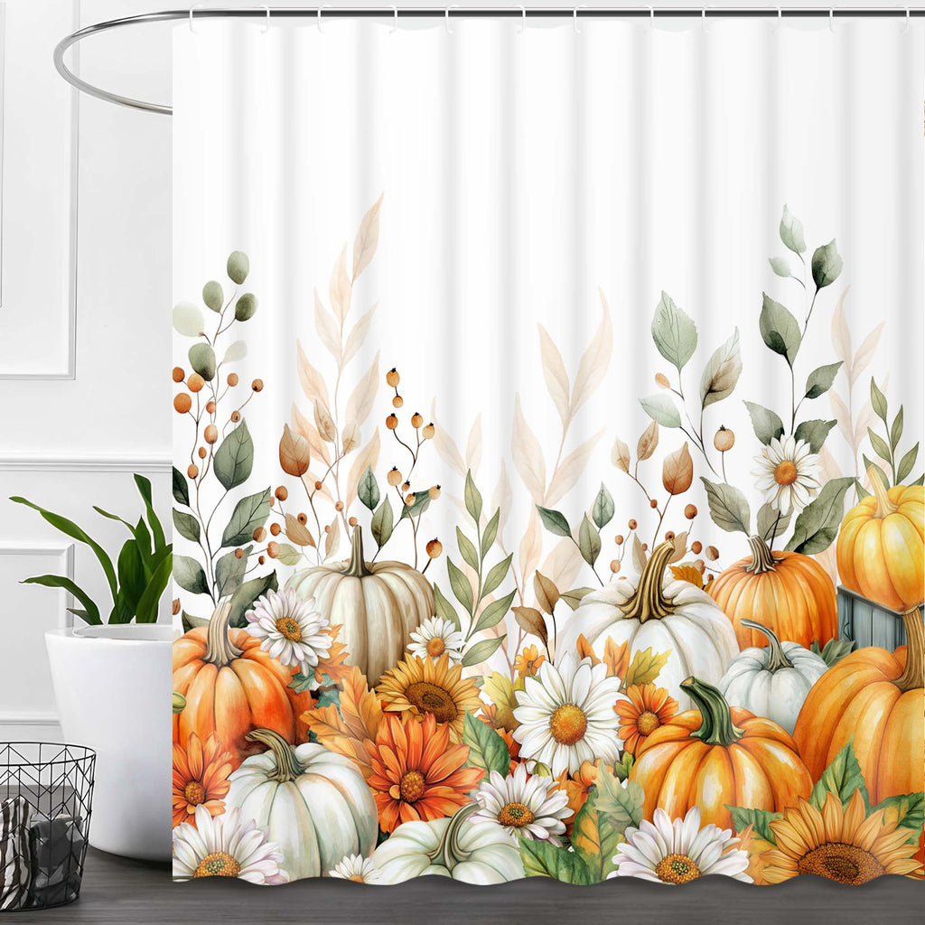 Ikfashoni Fall Shower Curtain with Hooks, Fall Decor for Home, Buffalo Plaid Pumpkin Waterproof Bathroom Curtains, 72"X72"