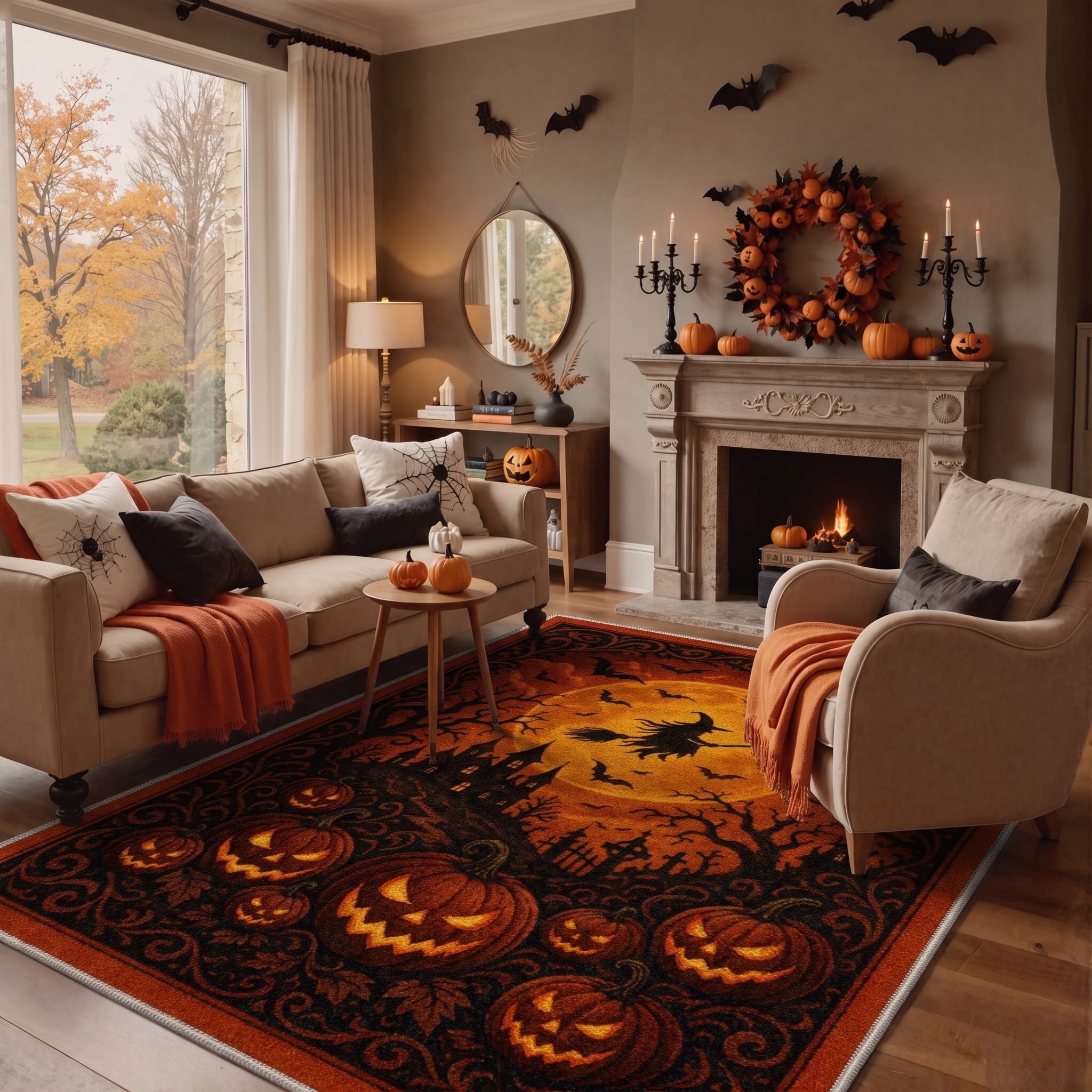 GENIMO 2'x3' Halloween Doormat, Washable Non Slip Soft Farmhouse Pumpkin Outdoor Door Mat for Front Door Covered Porch Patio Entryway, Smoky Amber