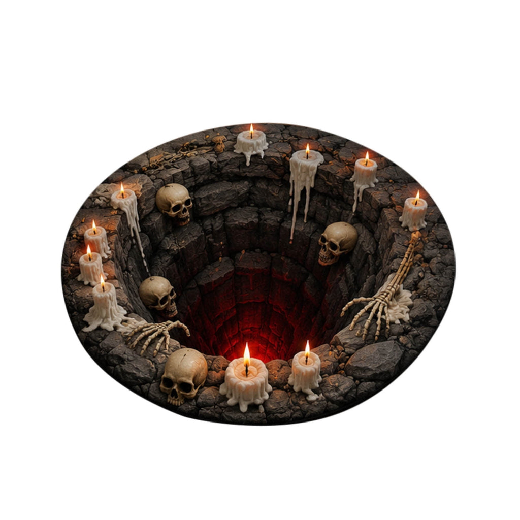 3D Illusion Halloween Round Rug, Non Printed Optical Vortex Doormat, Spooky Circular Floor Mat for Indoor Entryway Home Party Decor 60x60cm