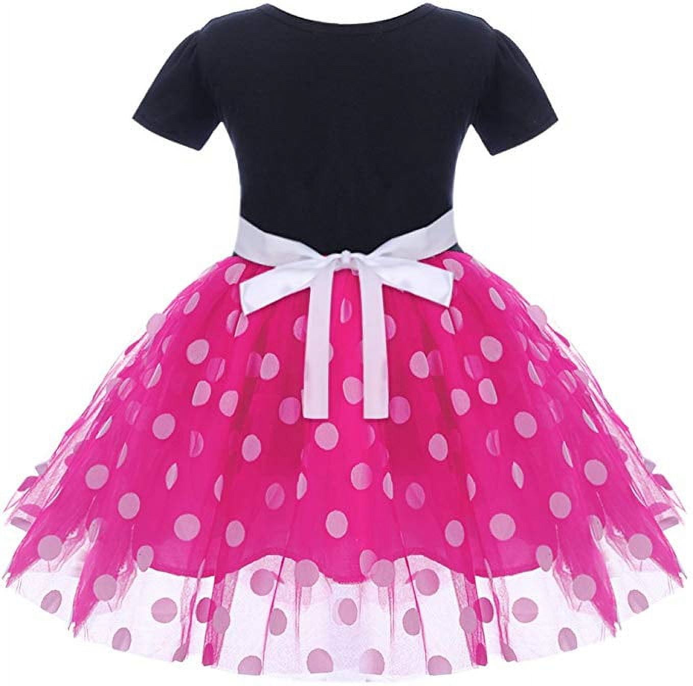 KAWELL Mini Costume for Girls with Mouse Ear Headband, Polka Dot Dress, Child/Toddler, 4-5Y