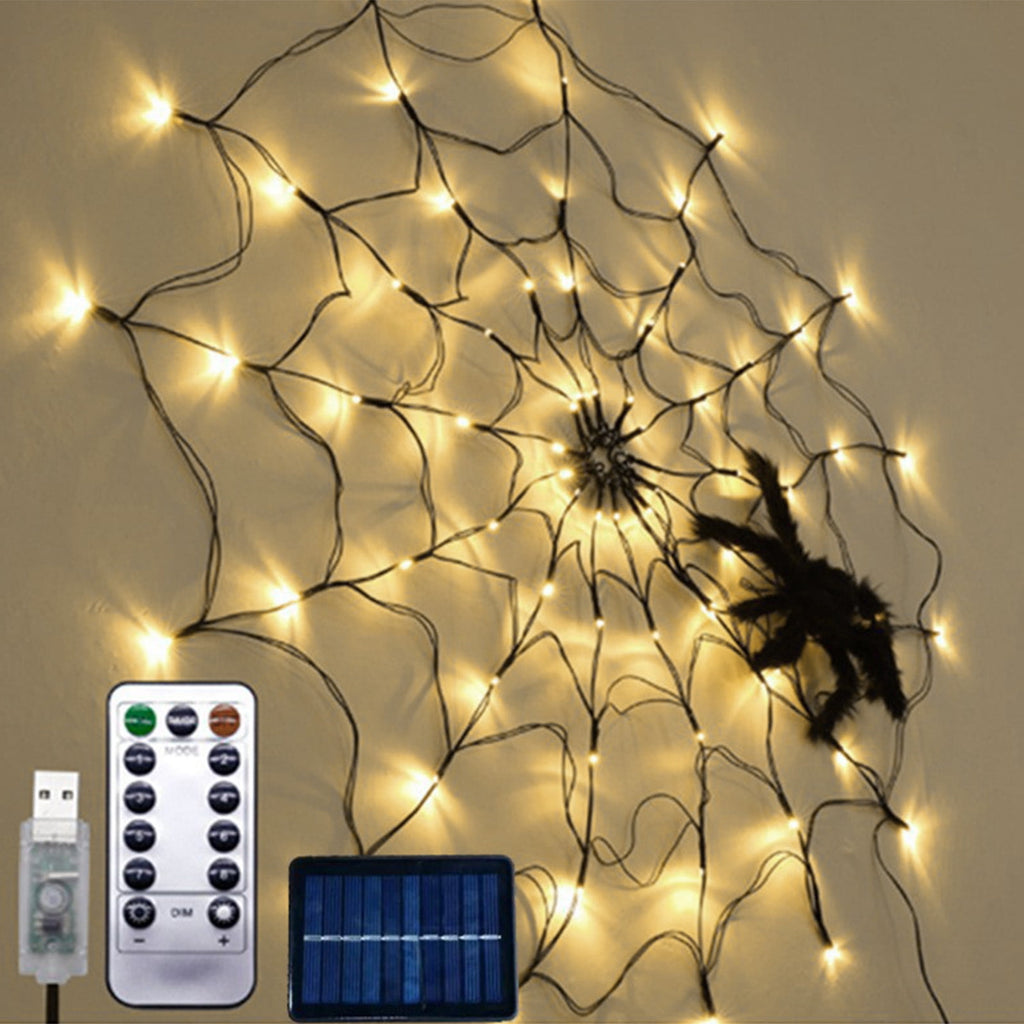 Halloween Arachnid Web Lights, 39 In Diameter 60 LED With Black Spider, Water Proof Colorful Web Lights With Remote Control for Halloween Indoor Outdoor Garden Patio Home Decoration