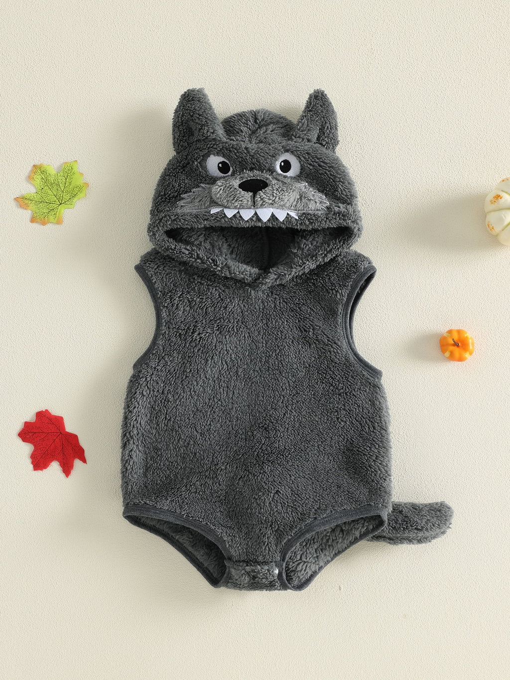 RUINIXCW Newborn Baby Boy Halloween Wolf Costume Kids Infant Animal Cosplay Outfit Toddler Fall Winter Clothes Warm Fleece Hooded Sleeveless Romper