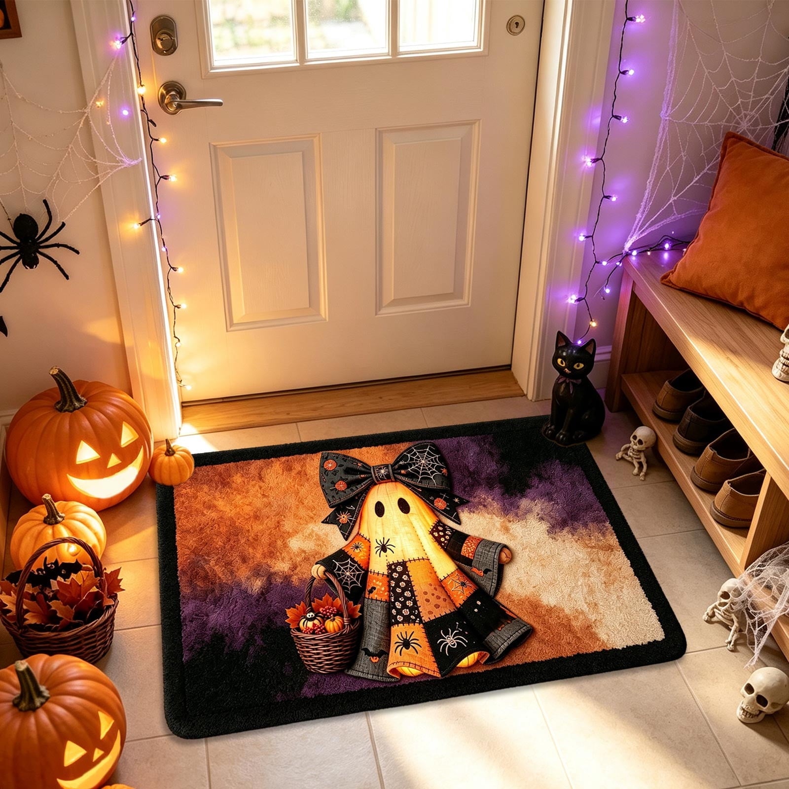 Halloween Doormat Ghost Bath Mat 23.6x15.7in Secure-Grip Absorbent Soft Faux Fur Rug for Bathroom Bedroom Living Room Decor by OVFUIZ