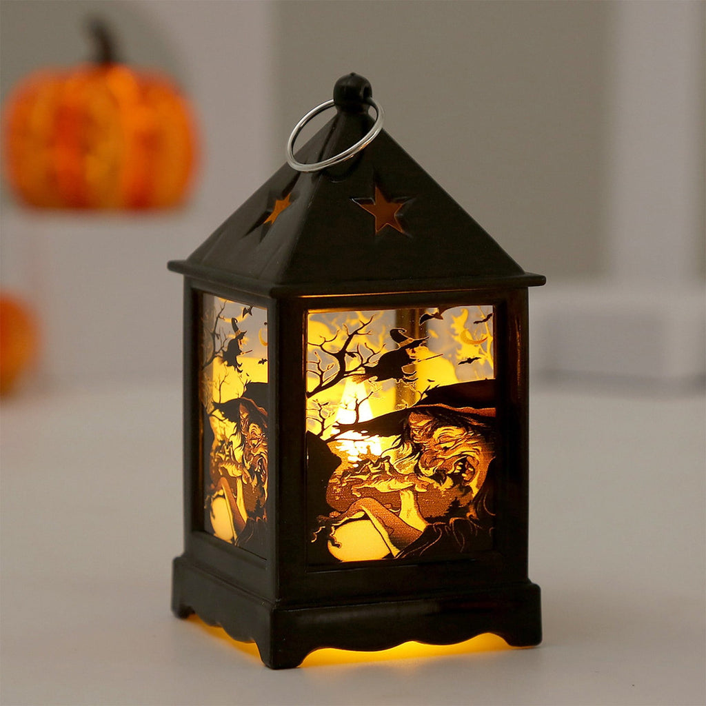 Halloween LED Lanterns with Spooky Skeleton, Owl, Bat, Castle & Flame Designs – Battery Operated Hanging Lights for Indoor/Outdoor Halloween Party Decor (C)