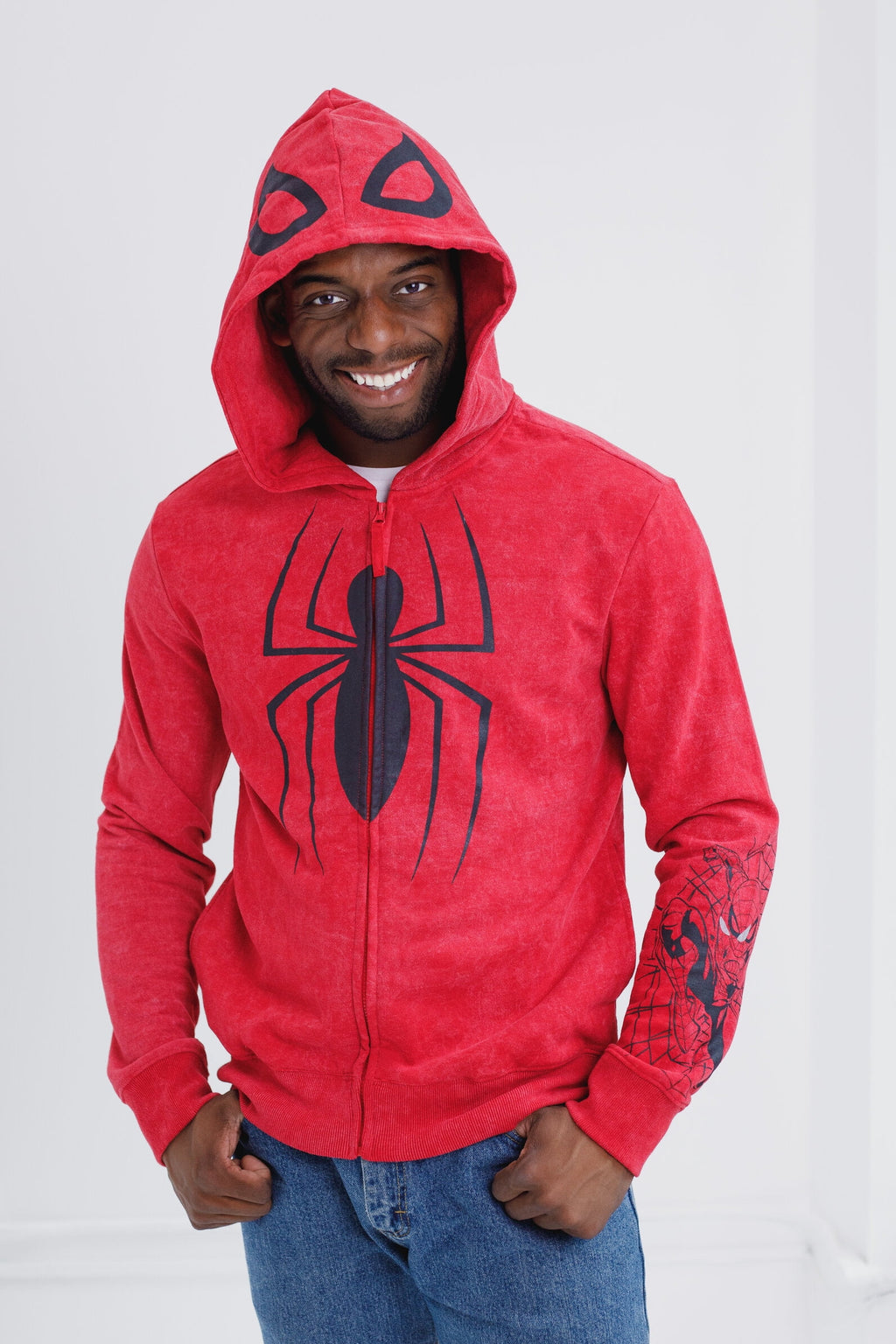 Marvel Spider-Man Adult Men or Women Cosplay Fleece Zip-Up Hoodie Miles Morales Charcoal