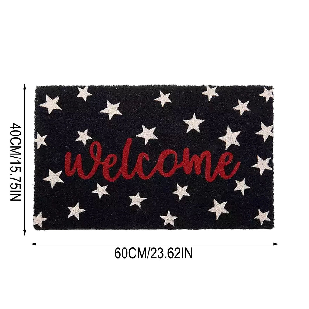 Patriotic Door Mat 4th of July Bow Flag Floor Doormats Independence Day Star Welcome Non Slip Mats for Front Porch Decor 16*24in Black