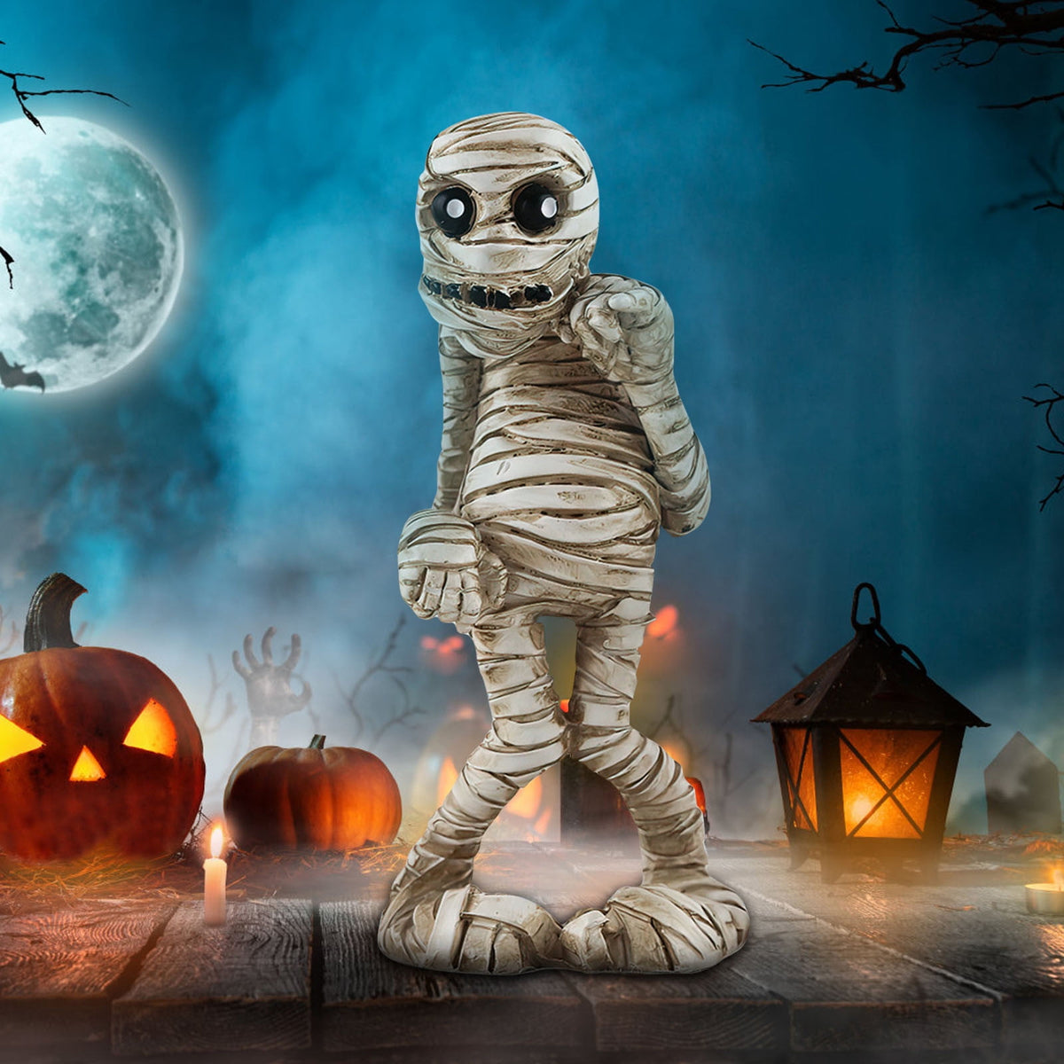 Holloyiver Halloween Mummy Statues, Scary Prop Mummy Stands and Walks Figurines, Realistic Mummy Halloween Decorations Indoor Resin Witch Table Decor