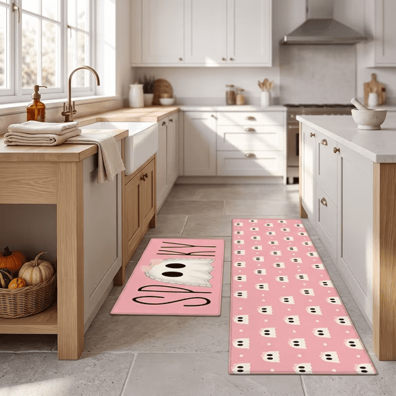 Halloween Doormat Ghost Bath Mat 23.6x15.7in Secure-Grip Absorbent Soft Faux Fur Rug for Bathroom Bedroom Living Room Decor by OVFUIZ
