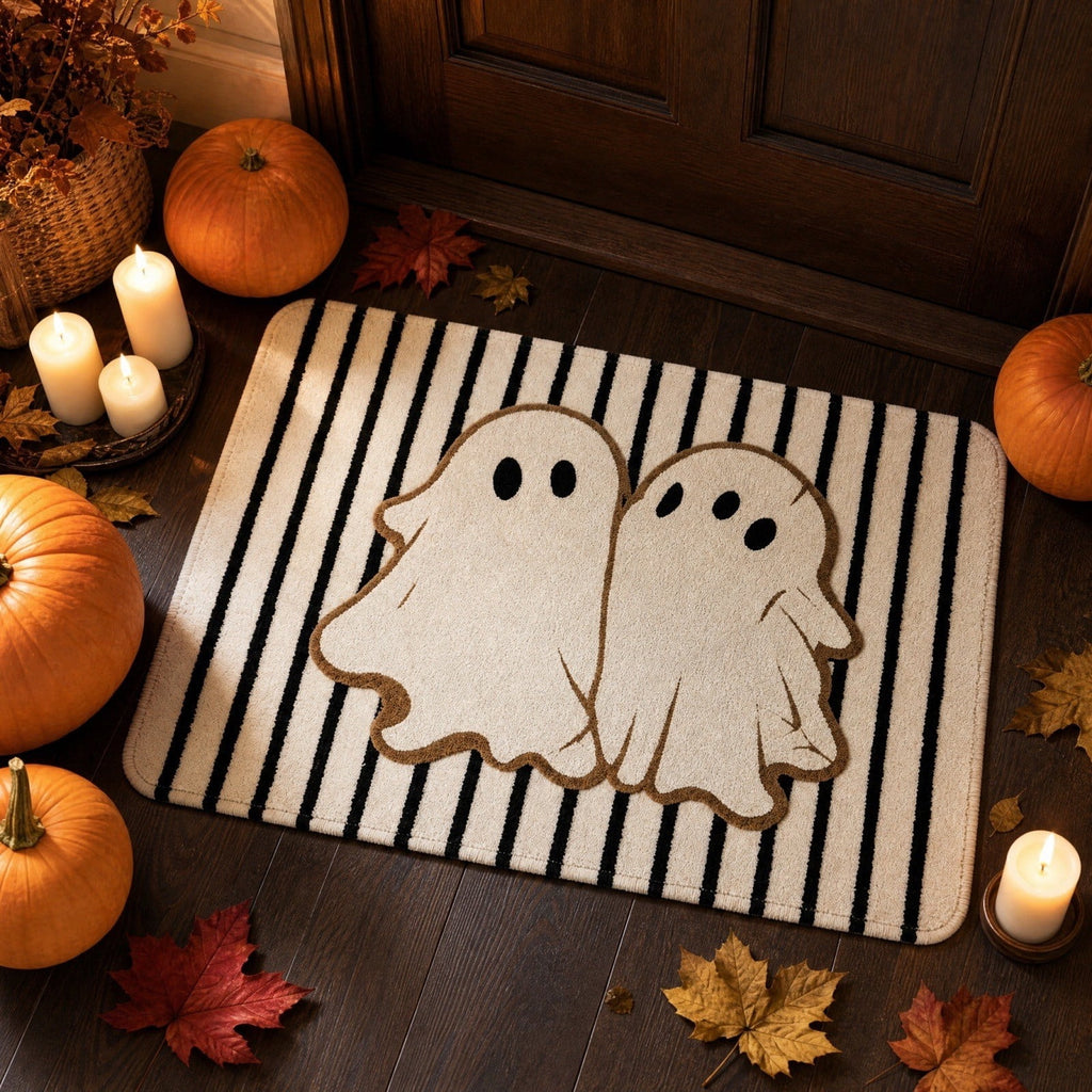 Halloween Doormat Ghost Bath Mat 23.6x15.7in Secure-Grip Absorbent Soft Faux Fur Rug for Bathroom Bedroom Living Room Decor by OVFUIZ