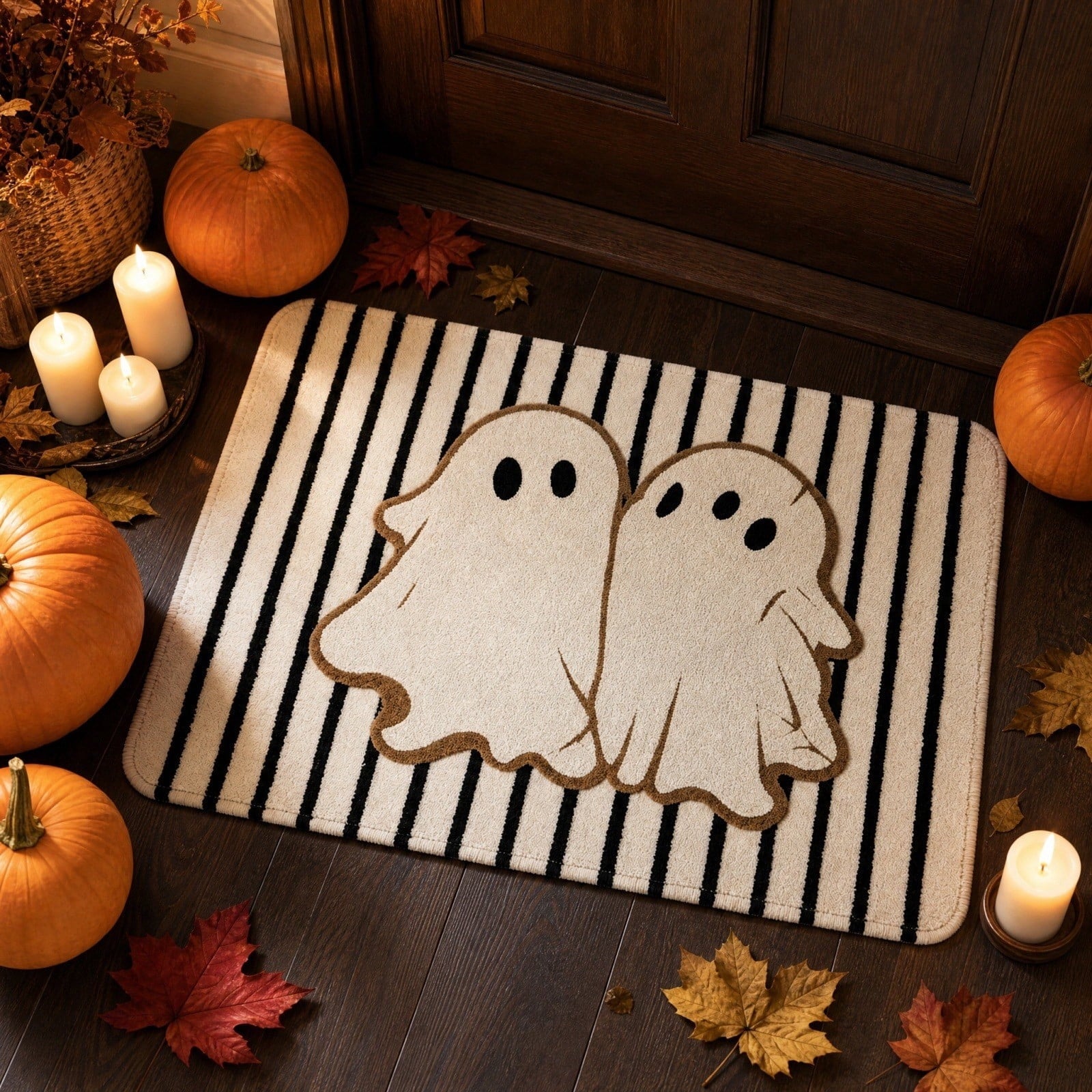 Halloween Doormat Ghost Bath Mat 23.6x15.7in Secure-Grip Absorbent Soft Faux Fur Rug for Bathroom Bedroom Living Room Decor by OVFUIZ