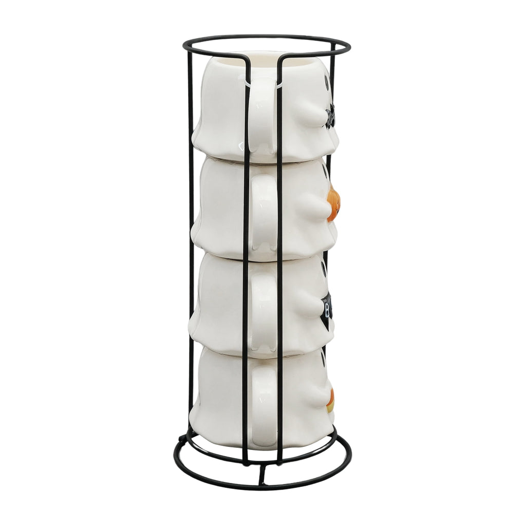 Way To Celebrate Halloween Ghost Stack Ceramic Mugs, 4-Pack, White, 12 fl oz